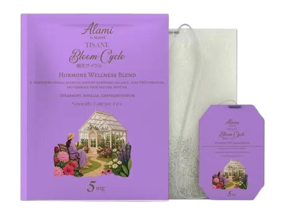 Bloom Cycle retail-ready packaging, HACCP & Halal certified hormone wellness tisane sachets – Alami by Mader