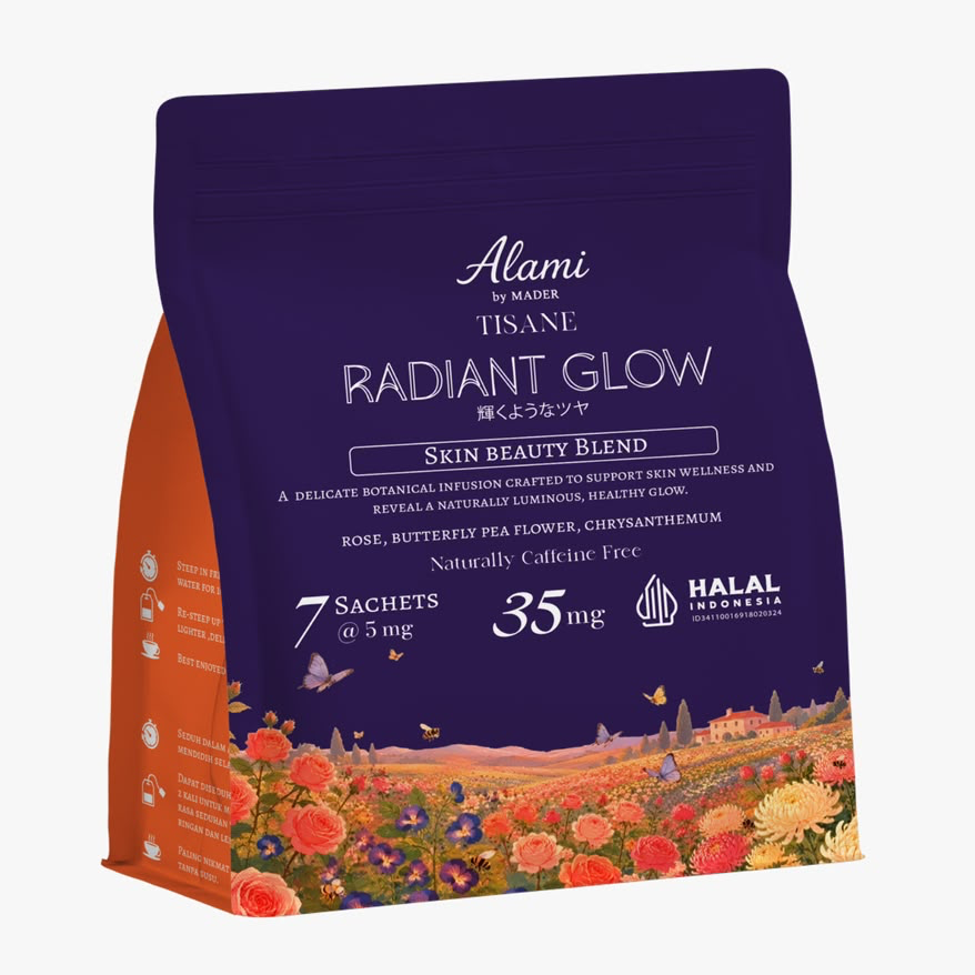 Radiant Glow skin glow tisane with Rose, Butterfly Pea Flower & Chrysanthemum – Alami by Mader