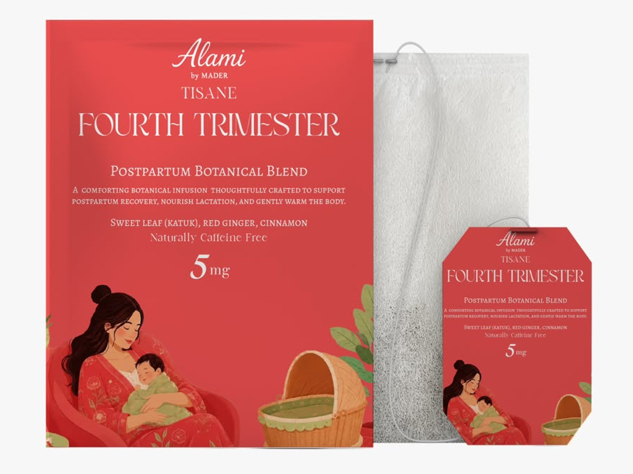 Fourth Trimester retail-ready packaging, HACCP & Halal certified postpartum tisane sachets – Alami by Mader