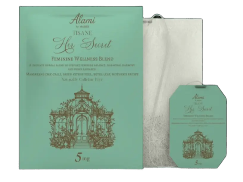 Her Secret retail-ready packaging, HACCP & Halal certified feminine wellness tisane sachets – Alami by Mader