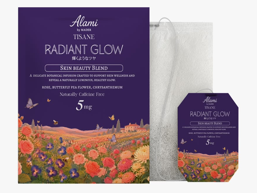 Radiant Glow retail-ready packaging, HACCP & Halal certified skin glow tisane sachets – Alami by Mader