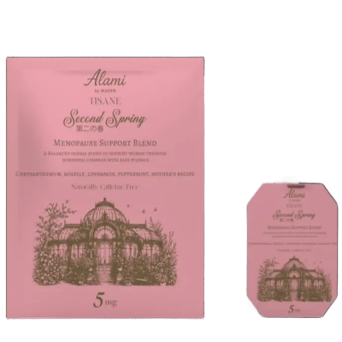 Second Spring retail-ready packaging, HACCP & Halal certified menopause tisane sachets – Alami by Mader