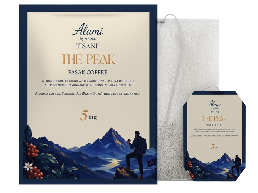 The Peak retail-ready packaging, HACCP & Halal certified stamina coffee sachets – Alami by Mader